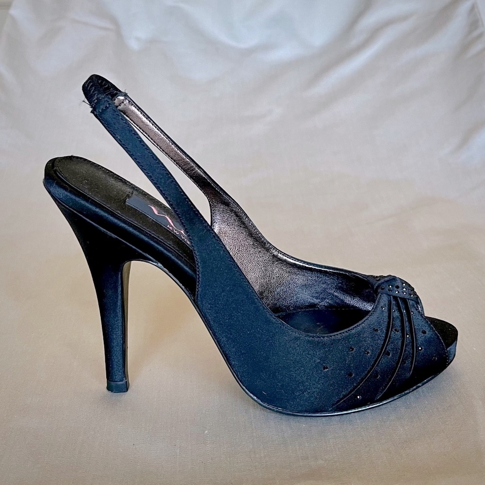 NINA black satin heels
